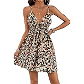 Milumia Women's V Neck Floral Cami Dress Cut Out Tie Front Criss Cross Backless Short Dresses