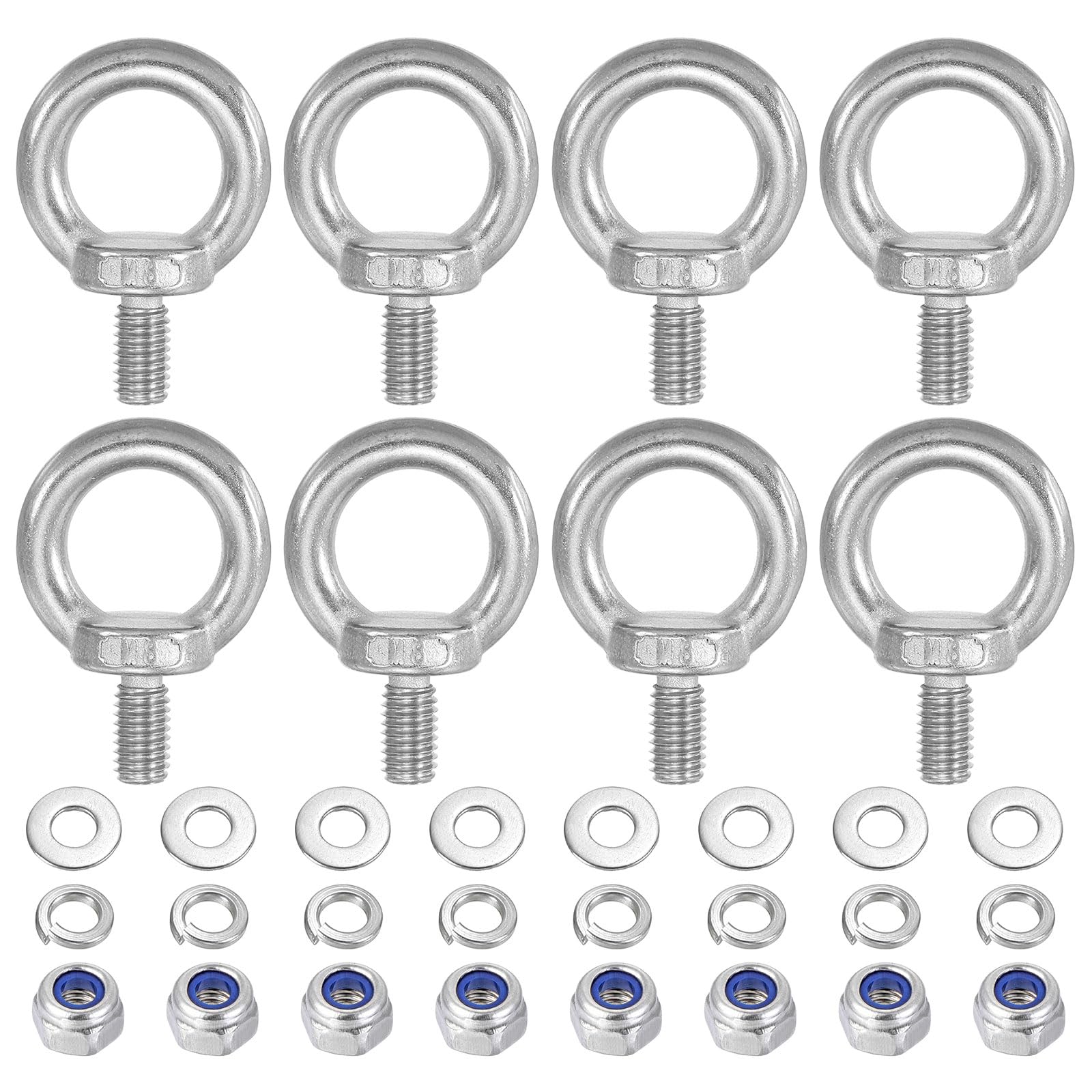 PATIKIL M8 x 13mm Lifting Shoulder Eye Bolt, 8Pcs 304 Stainless Steel Lifting Ring Threaded Eyebolt with Nuts Washers for Hanging Hammocks Articles