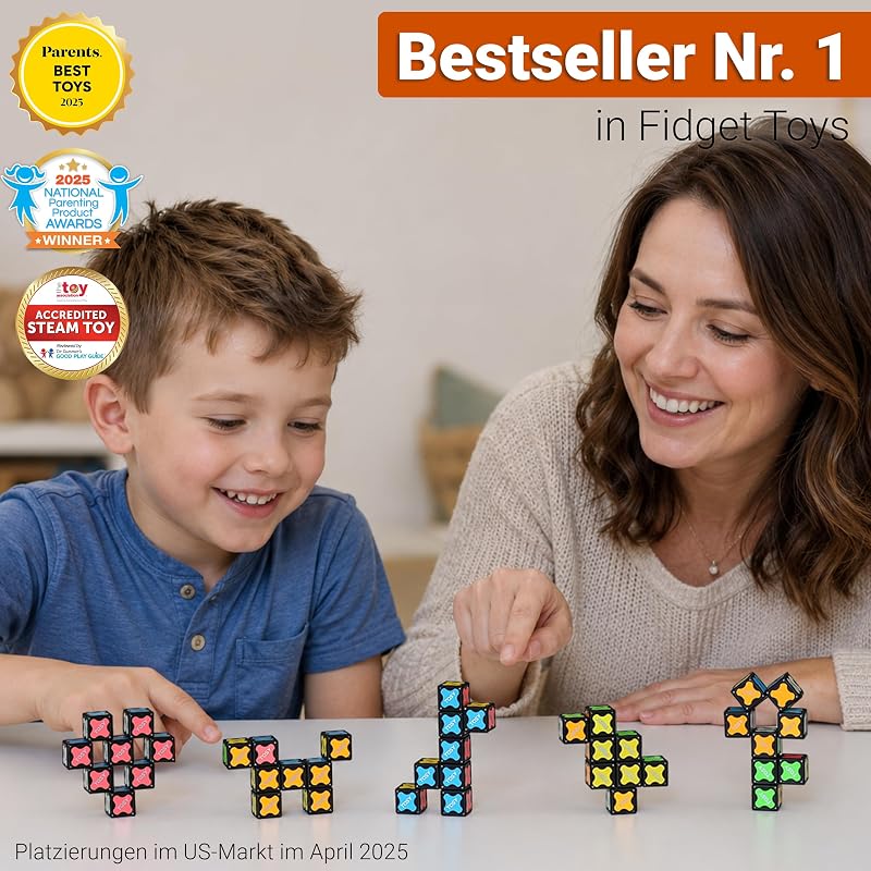 Magnet Cube 2x2 – 8 Bausteine, 2-in-1: 2x2x2 Puzzlewürfel und anpassbarer Infinity-Würfel, Leuchtend, UV-Taschenlampe, Fidget-/Sensorik-/STEM/STEAM-Spielzeug