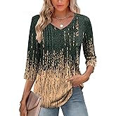 Romanstii Shirts for Women 2026 Spring 3/4 Length Sleeve Womens Tops Dressy Casual Pleated Blouses V Neck Tee Shirts S-3XL