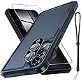 RMOCR Case for Samsung Galaxy S25 Edge, Full Body Heavy Duty Rugged Shockproof Protective Phone Cover with Lanyard Strap, Tempered Glass Screen Protector and Camera Lens Cover, Navy Blue