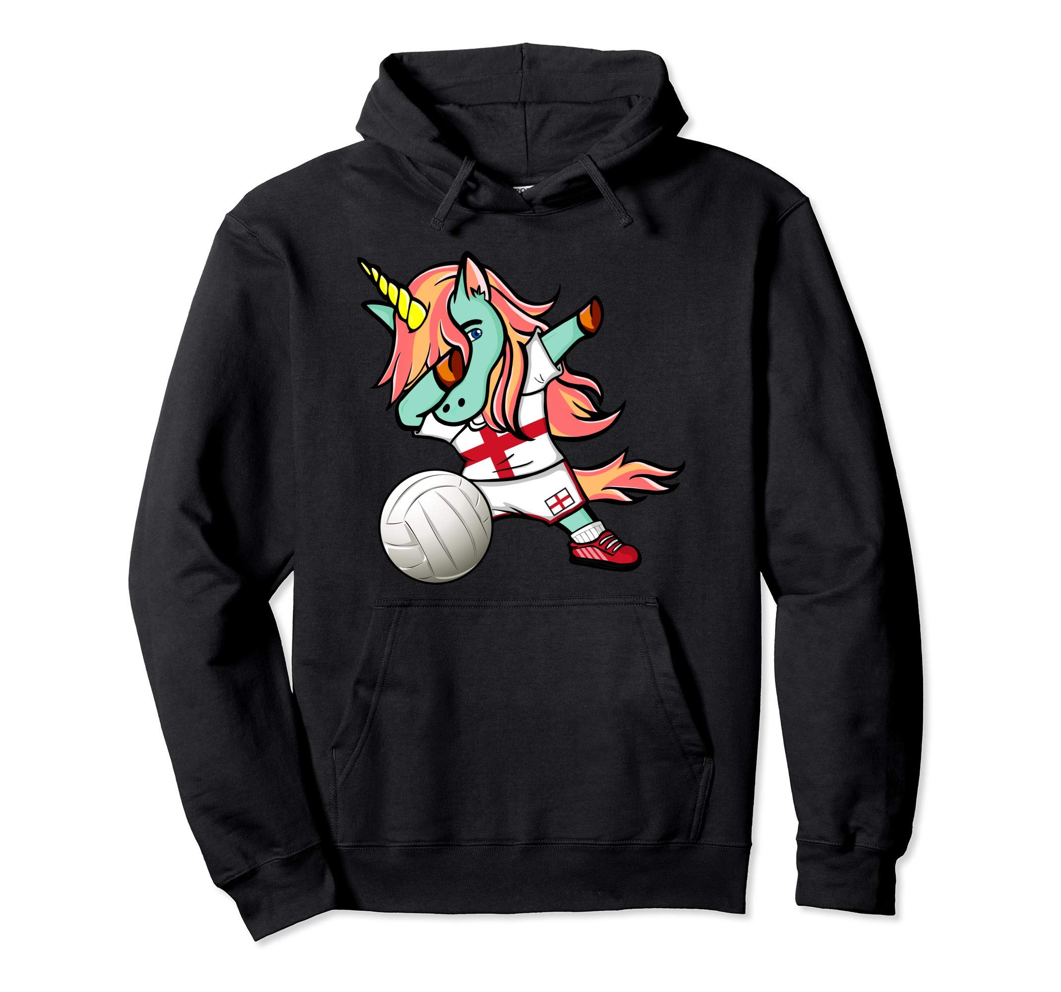 Dabbing Unicorn England Volleyball Lover Jersey English Flag Pullover Hoodie