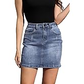 HERBATOMIA Women’s Mini Jean Skirt Stretchy High Waist Denim Bodycon Short Skirts for Women with Pockets