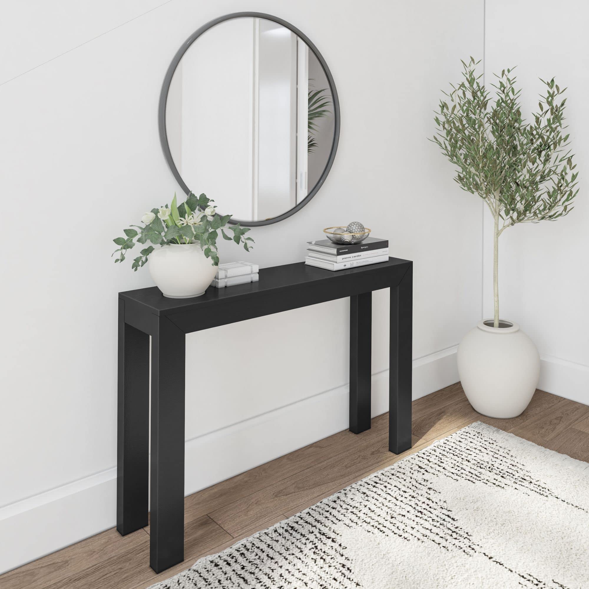 Plank+Beam Modern Solid Wood Console Table, 46 Inch, Sofa Table, Narrow Entryway Table for Hallway, Behind The Couch, Living Room, Foyer, Easy Assembly, Black Image