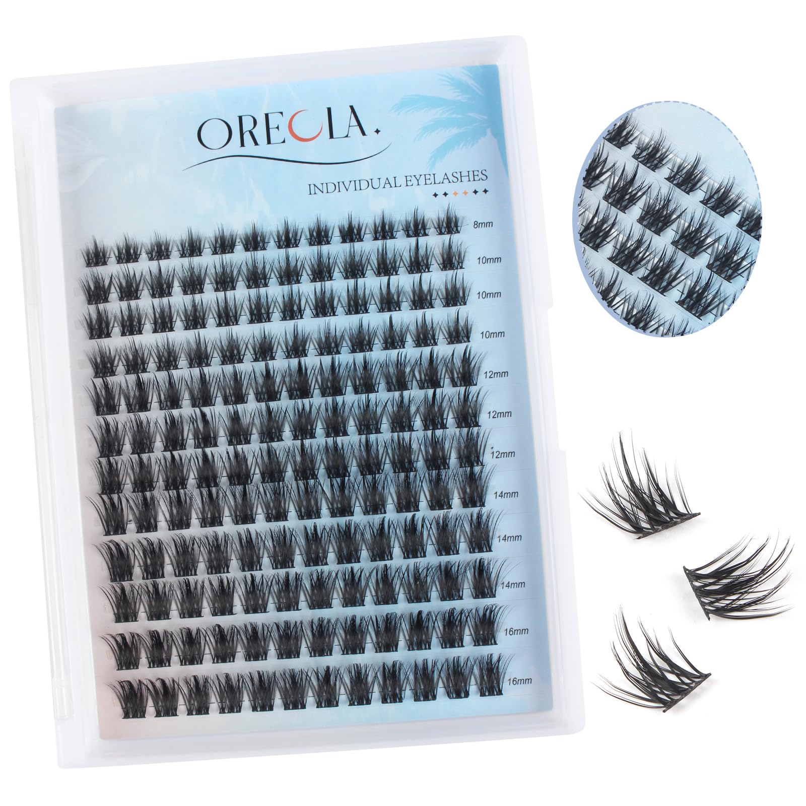 Oreola Individual Lashes 144Pcs Volume Cluster Eyelash Wispy D Curl False Lashes Extension Natural Look DIY at Home Easy to Use for Beginner(MIX8-16MM) — image 1