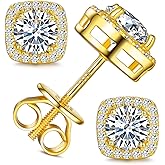 Gugots Moissanite Halo Square Stud Earrings Screw Back 925 Sterling Silver Lab Brilliant D Color VVS1 Clarity Hypoallergenic Earrings for Women Men