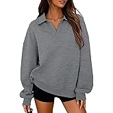 PRETTYGARDEN Oversized Sweatshirt for Women Casual Long Sleeve Polo V Neck Shirts Fleece Loose Fit Pullover Tops Fall Fashion