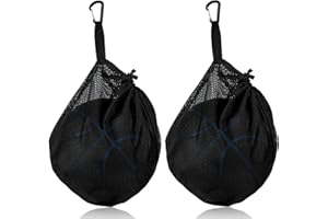 2 Pcs Single Ball Bag with Zipper Pocket, 10 x 12in Mesh Carry Bag, with Drawstring Storage Net Sports Ball Sling Back with B