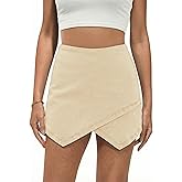 luvamia Jean Skorts for Woman High Waisted Pull On Stretchy Denim Wrap Skirt with Shorts Trendy Asymmetrical Skort