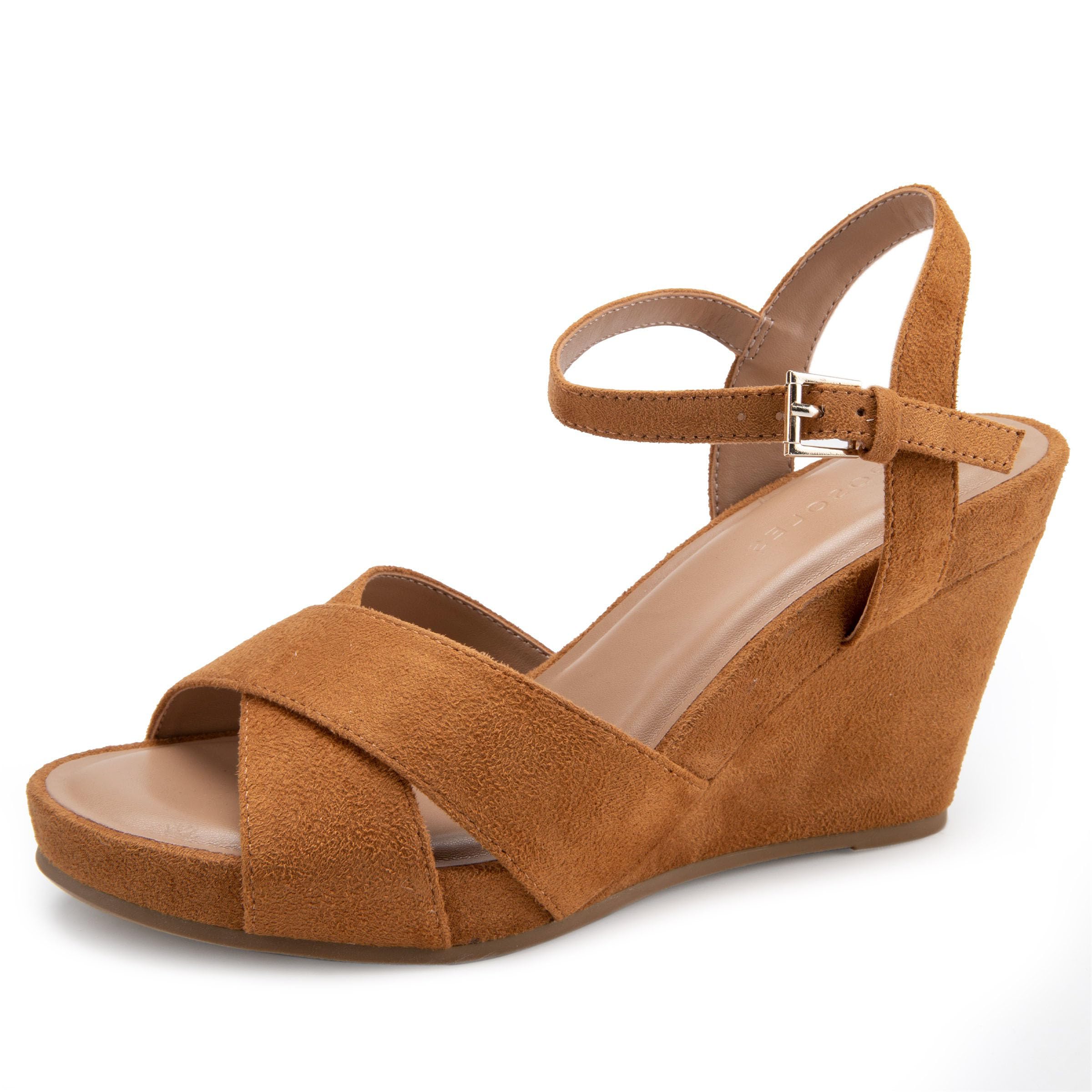 Aerosoles PASTEL Wedge Sandal, Tan Faux Suede, 9W