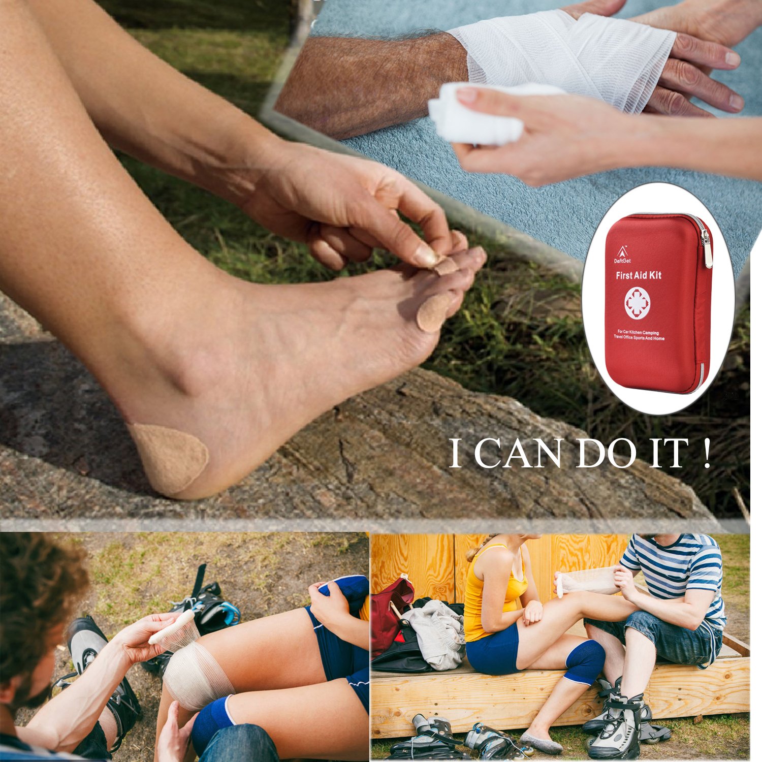 First Aid Kit - 163 Piece Waterproof Portable Essential Injuries & Red Cross Medical Emergency equipment kits : For Car Kitchen Camping Travel Office Sports And Home