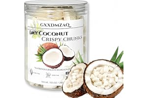 GXXDMZAQ Freeze Dried Coconut Chunks 7oz/200g in Jar | Dehydrated Crunchy Coconut Flakes, No Sugar Added | Plant-Based Snack for Breakfast Desserts Bowls, Treats & Smoothies | Resealable Container