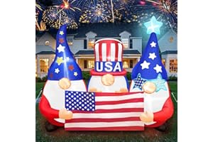AerWo 6FT Patriotic Independence Day 4th of July Inflatables Outdoor Decorations, Patriotic Inflatable Blow Up Gnome American Flag with LED Lights for Fourth of July Memorial Day Outdoor Garden Decor