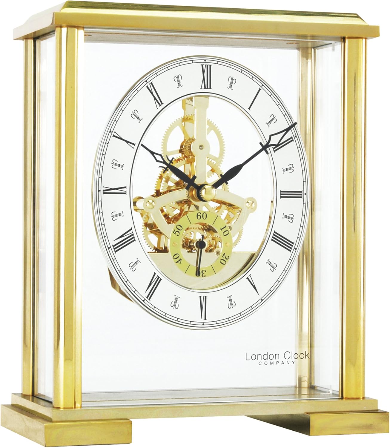 London Clock Square top Skeleton Mantel Clock, Gold, 19 x 16 x 8cm Amazon.co.uk Kitchen & Home