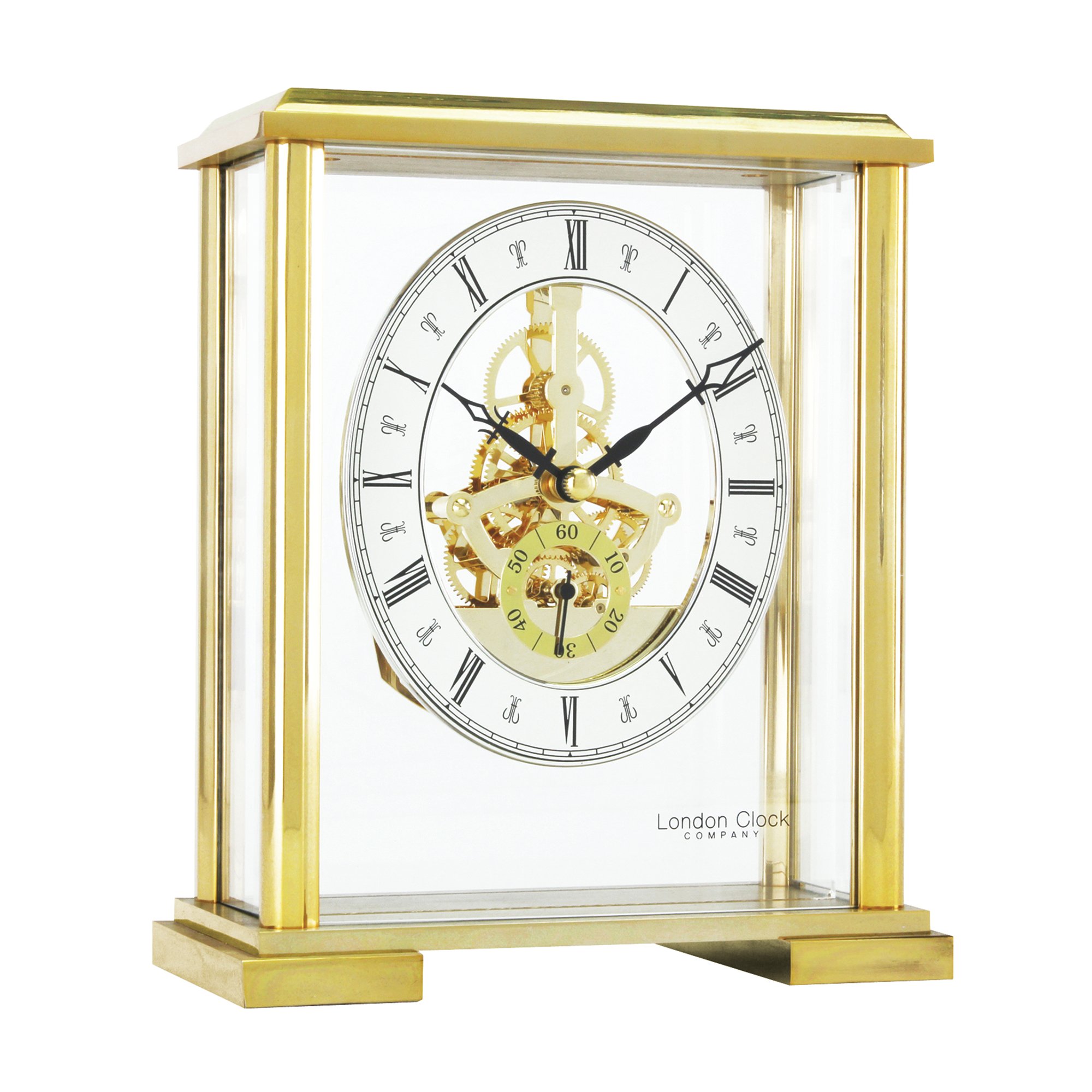 London Clock 2085 Square top skeleton mantel clock, 19 x 16 x 8cm