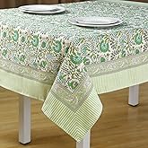 Newtay 60'' x 60'' Agate Green Tablecloth Handmade Cotton Indian Block Print Floral Boho Tablecloth Dust Proof Vintage Square Table Cover for Kitchen Dining Wedding Party Holiday Buffet Farmhouse