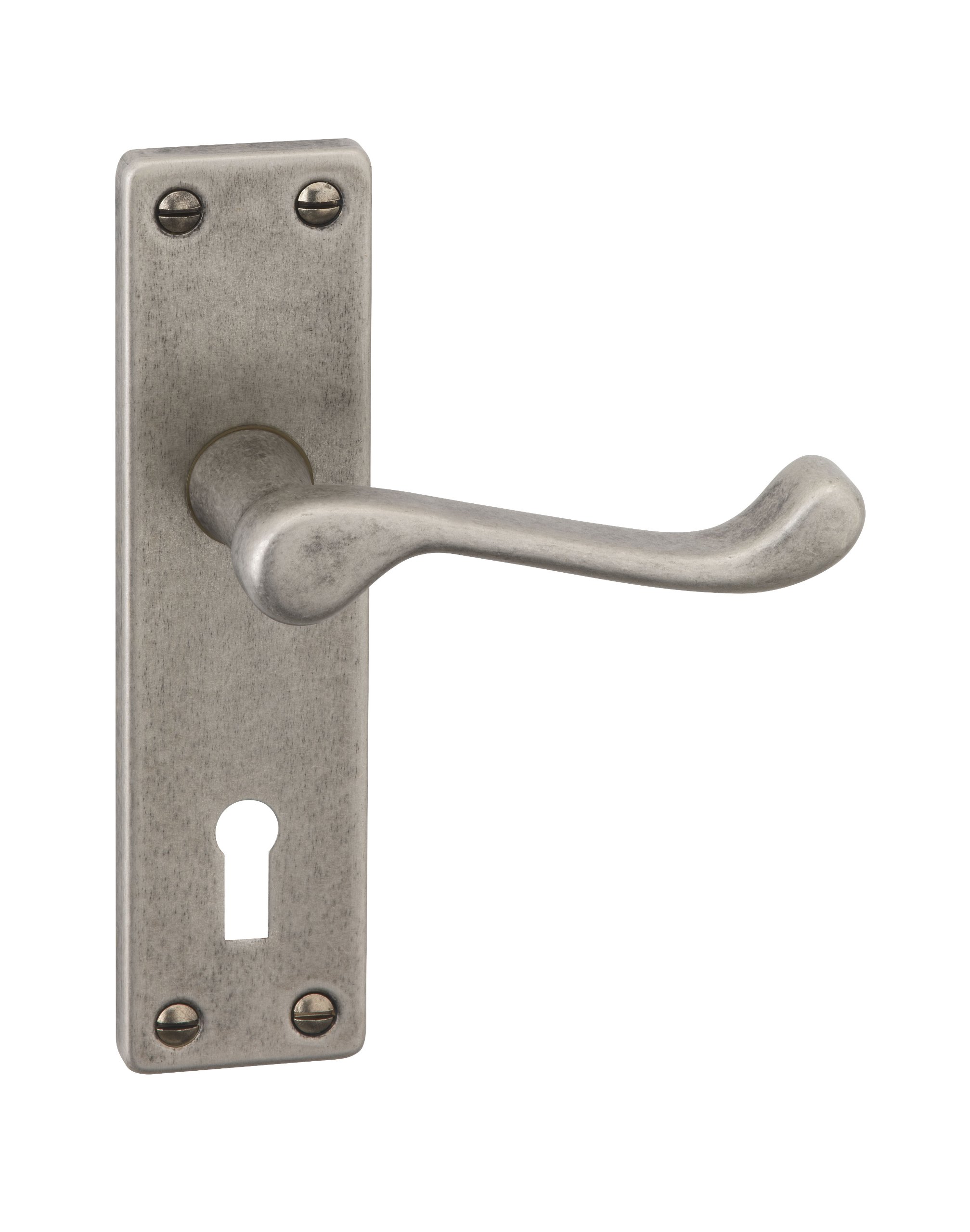 URFIC 100-325-AT LK Victorian Scroll Antique Pewter Lever Lock Door Handle Set