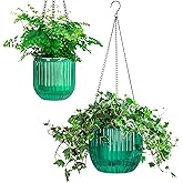 Melphoe 2 Pack Self Watering Hanging Planters Indoor Flower Pots, 5.3/8.3 Inch Outdoor Hanging Basket, Plant Hanger with 3Hoo