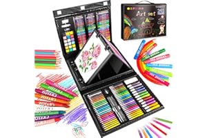 TANMIT Art Supplies, 241 PCS Drawing Art Kit for Boys Girls, Deluxe Art and Craft Set with Double Sided Trifold Easel, Markers, Oil Pastels, Crayons, Colour Pencils. Gift for Artist, Beginners