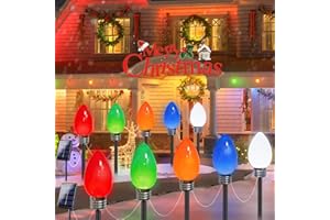 YIQU 10-Pack Jumbo C9 Solar Christmas Lights, Upgraded LED Outdoor Christmas Decoration, Larger Muticolor Bulbs Solar Lights Outdoor Waterproof for Outside Path Garden Holiday Yard Patio Decor (Multicolor)