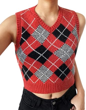 red cropped sweater vest
