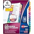 Avery 15 Tab Dividers for 3 Ring Binders, Customizable Table of Contents, Multicolor Tabs, 6 Sets (11197)