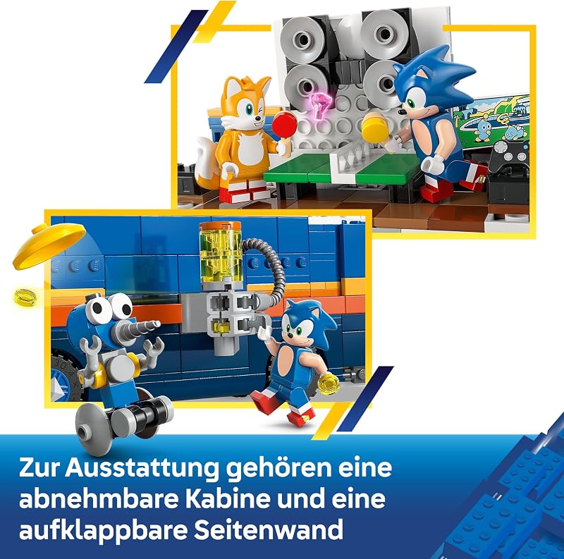 Sonic the Hedgehog Team Sonics Kommando-Truck - Interaktives Spielzeug mit ATV-Auto und 5 Minifiguren mit Tails - Kreatives Geschenk für Jungen, Mädchen und Gamer Fans ab 8 Jahren - 77006