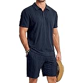 JMIERR Mens 2026 Casual 2 Piece Outfits Lounge Sets Jacquard Knit Short Sets Golf Short Sleeve Outfits for Beach Vacation