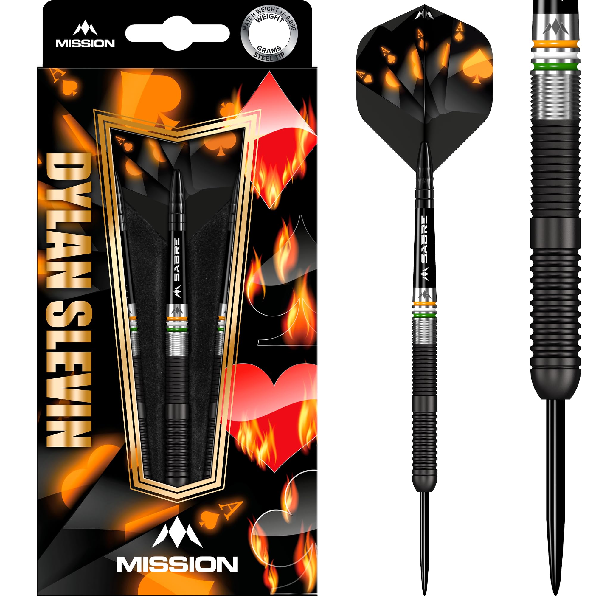Mission Darts | Dylan Slevin Darts | Steel Tip | Black Titanium | Oceans, 90% Tungsten, 21g (D1648)