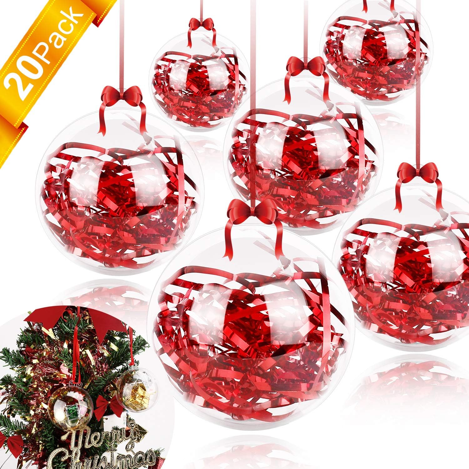 GIKPAL Clear Fillable Ornaments Ball - Pack of 20 PCS Individual Transparent Plastic Craft Ornaments 80mm for DIY Christmas and Party Decor