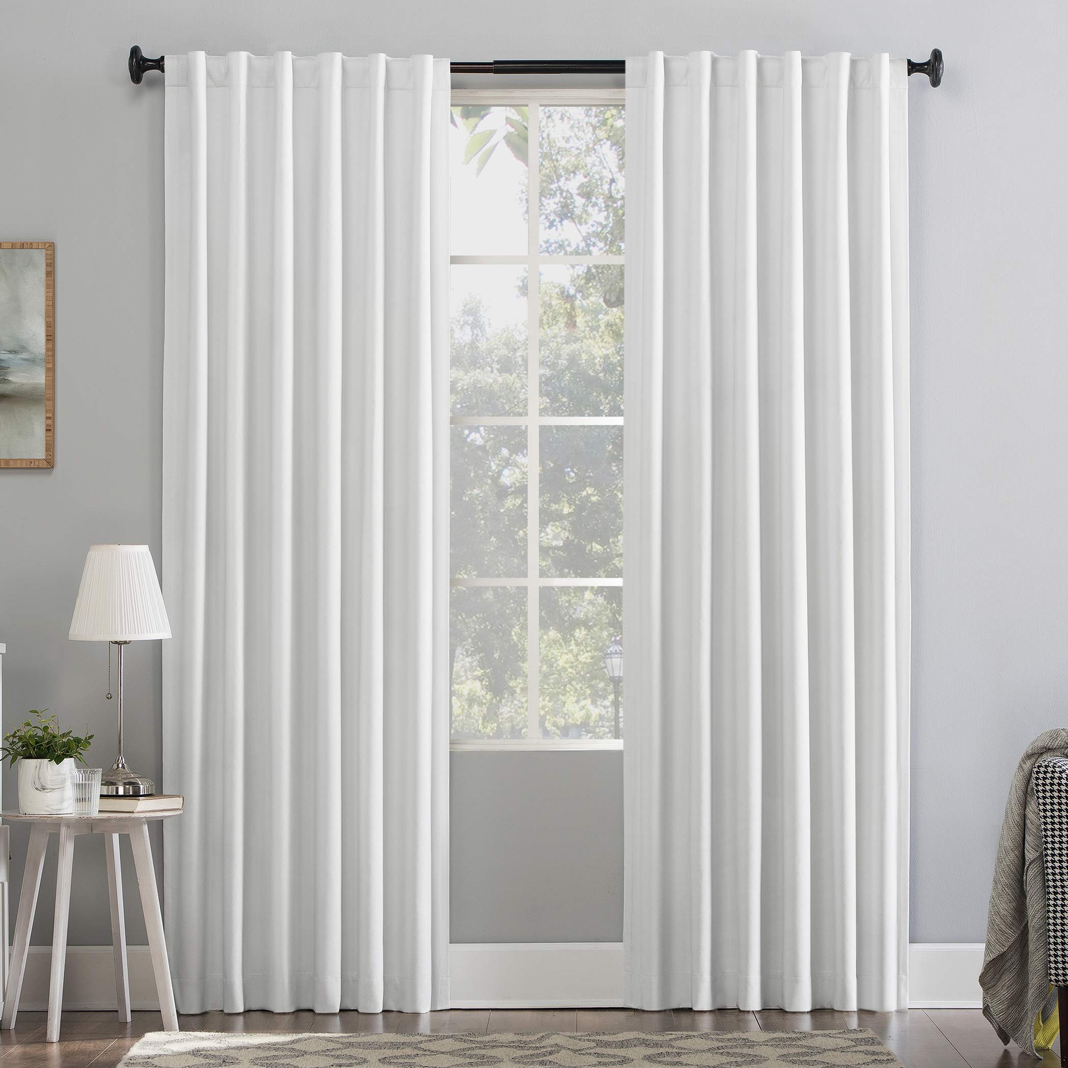 Sun Zero Hampshire Velvet Noise Reducing Thermal Extreme Total Blackout Back Tab Curtain Panel, 50" x 108", Pearl