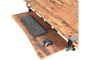 UPGRAVITY Extra Large Keyboard Tray Under Desk - Slide Out with Sturdy C-Clip Mount System, 31.5" (35.8" Including Clamps) x 11.8" Put-Out Keyboard Tray Computer Drawer, Rustic Vintage Brown