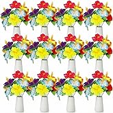 Hotop 12 Pcs Hawaiian Flower Bouquet for Tables Faux Hibiscus Flowers Bouquet Artificial Fake Tropical Flowers for Luau Summer Themed Party Favors Home Office Garden Decoration Supplies