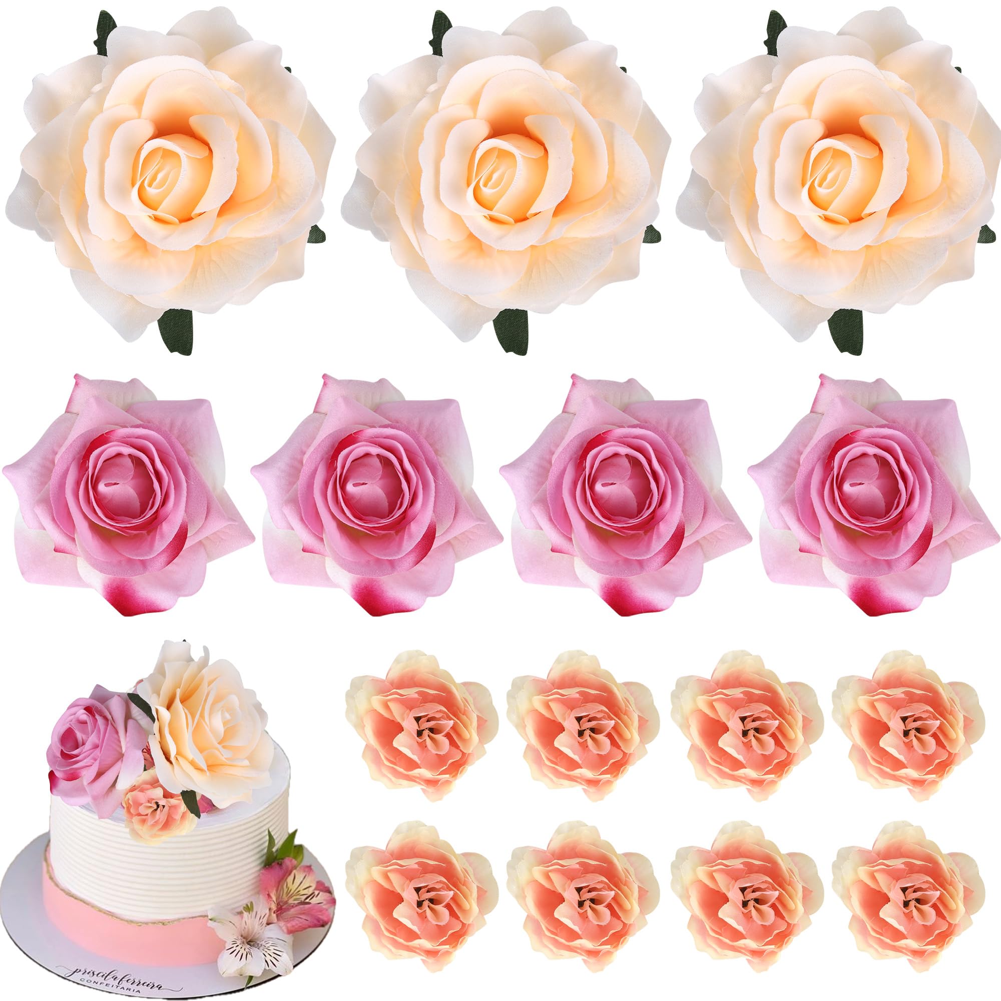 10 Pack Rose Flower Cake Decorations Artificial Flowers Cake Toppers Artificial Red Rose Flowers Cake Picks for Baby Shower DIY Wedding Birthday Valentine's Day Party Supplies — image 1