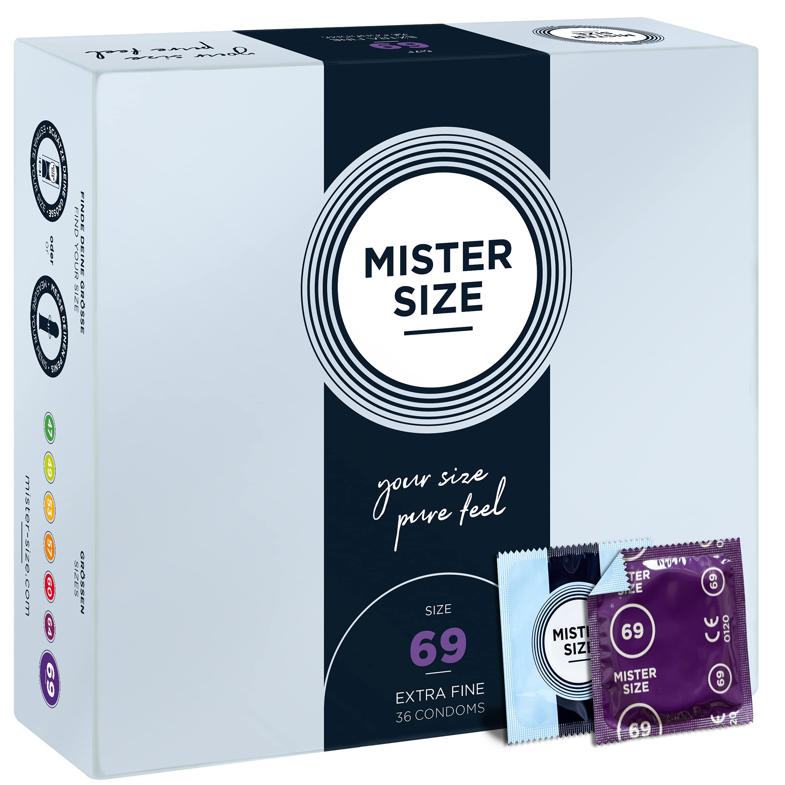 MISTER SIZE 69mm Ultra-Sensitive Condoms for Men - Extra Thin, Extra fine/Made from 100% Natural Rubber Latex in Your Size XXL/Real Feel Pack of 36