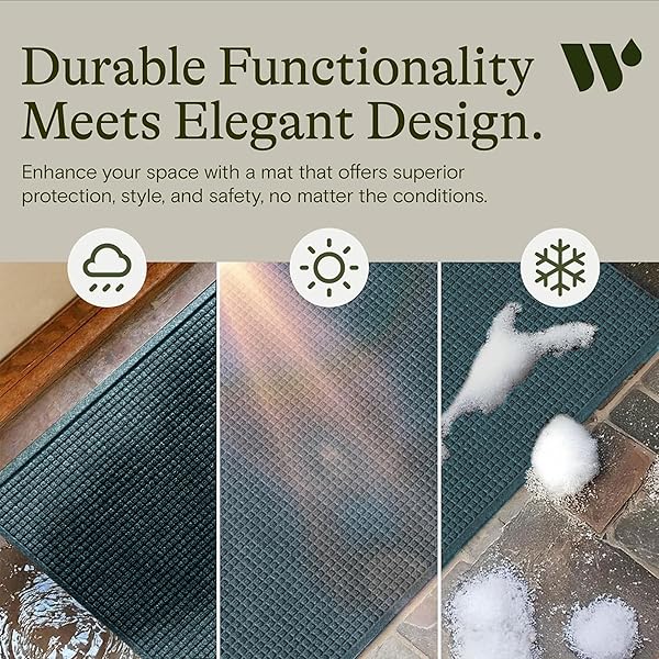 WATERHOG SQUARES FRONT DOOR MAT INDOOR OUTDOOR ENTRANCE, ABSORBENT ALL-WEATHER DOORMAT WITH NON-SLIP RUBBER BACKING, DIRT & MOISTURE TRAPPER, LOW PROFILE, EASY CLEAN, MADE IN USA, 23″X35.5″ BLUESTONE