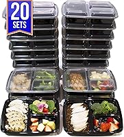[20 Pack] 3 Compartment Meal Prep Containers BPA Free Portion Control Bento Boxes (39 Oz.)