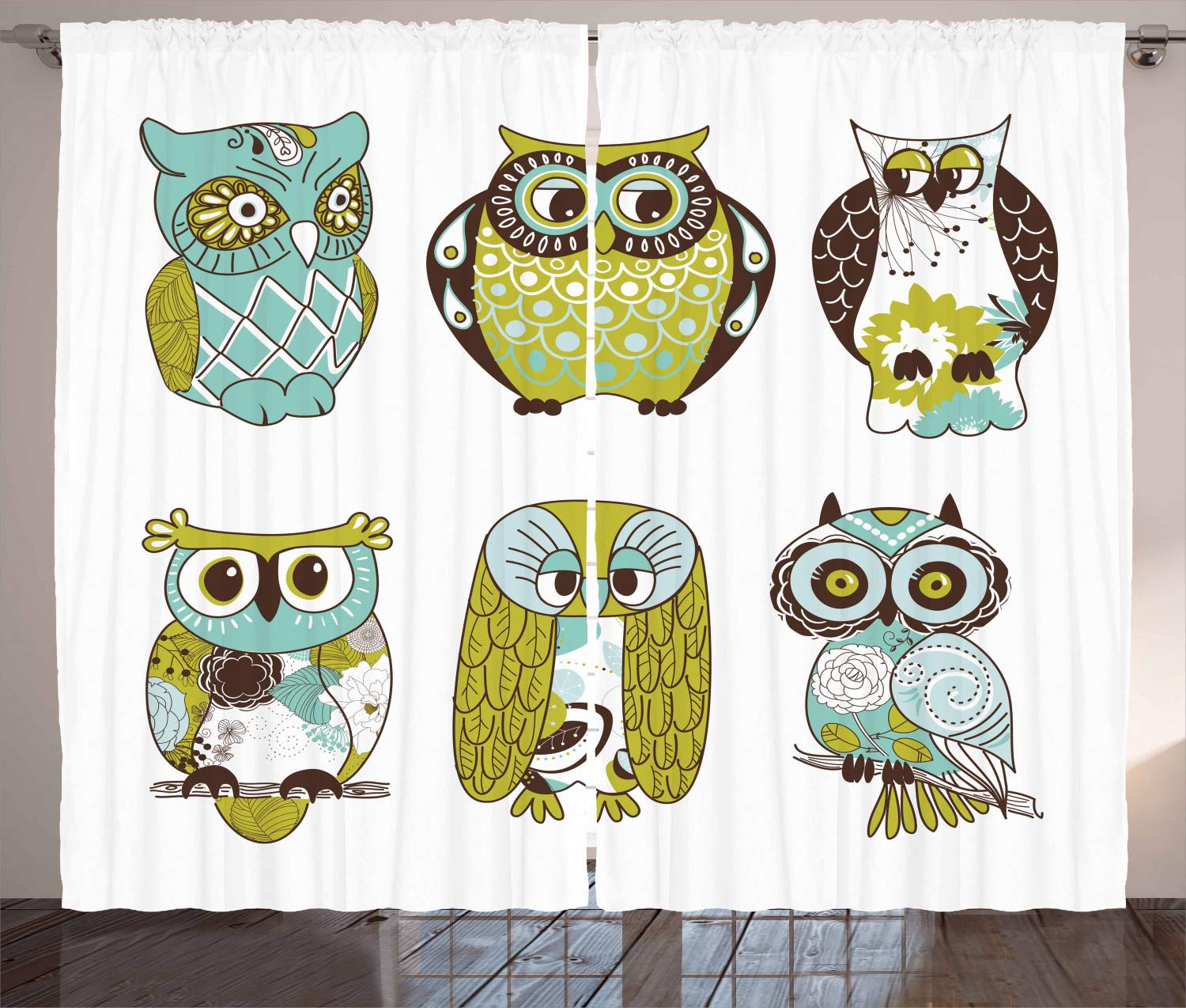 Home Garden Cute Owl Cartoon Bird Decor Short Kitchen Curtains Window Drapes 55 W X 39 L Curtains Drapes Valances