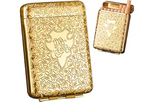 MASSEUL Metal Cigarette Case-Double Sided Spring Clip Open Pocket Holder for 110mm Cigarettes Credit Card Holder Protective Security Wallet(Gold)