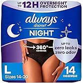 Always Discreet Overnight Adult Incontinence & Postpartum Bladder Leak Underwear for Women, Disposable, Small/Medium, 48 Count