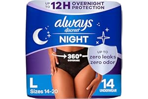 Always Discreet Adult Incontinence Overnight Underwear for Women, Large, Up to 100% Bladder Leak Protection, 14 Count