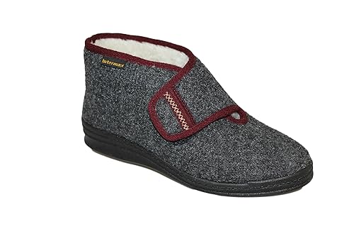 Intermax Damen Hausschuh Stiefel mit Klettverschuß, gefüttert Schurwolle, Filz anthrazit Intermax Damen Hausschuh Stiefel mit Klettverschuß, gefüttert Schurwolle, Filz anthrazit