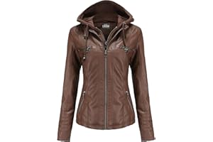 Tagoo Faux Leather Jacket Women Motorcycle Coat for Biker with Removable Hood Plus Size
