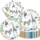 40Pcs Animals Birthday Party 7-inch Dessert Plates Napkins for 20 Guests - Disposable Tableware Safari Jungle Party Animal Themed Birthday Decorations
