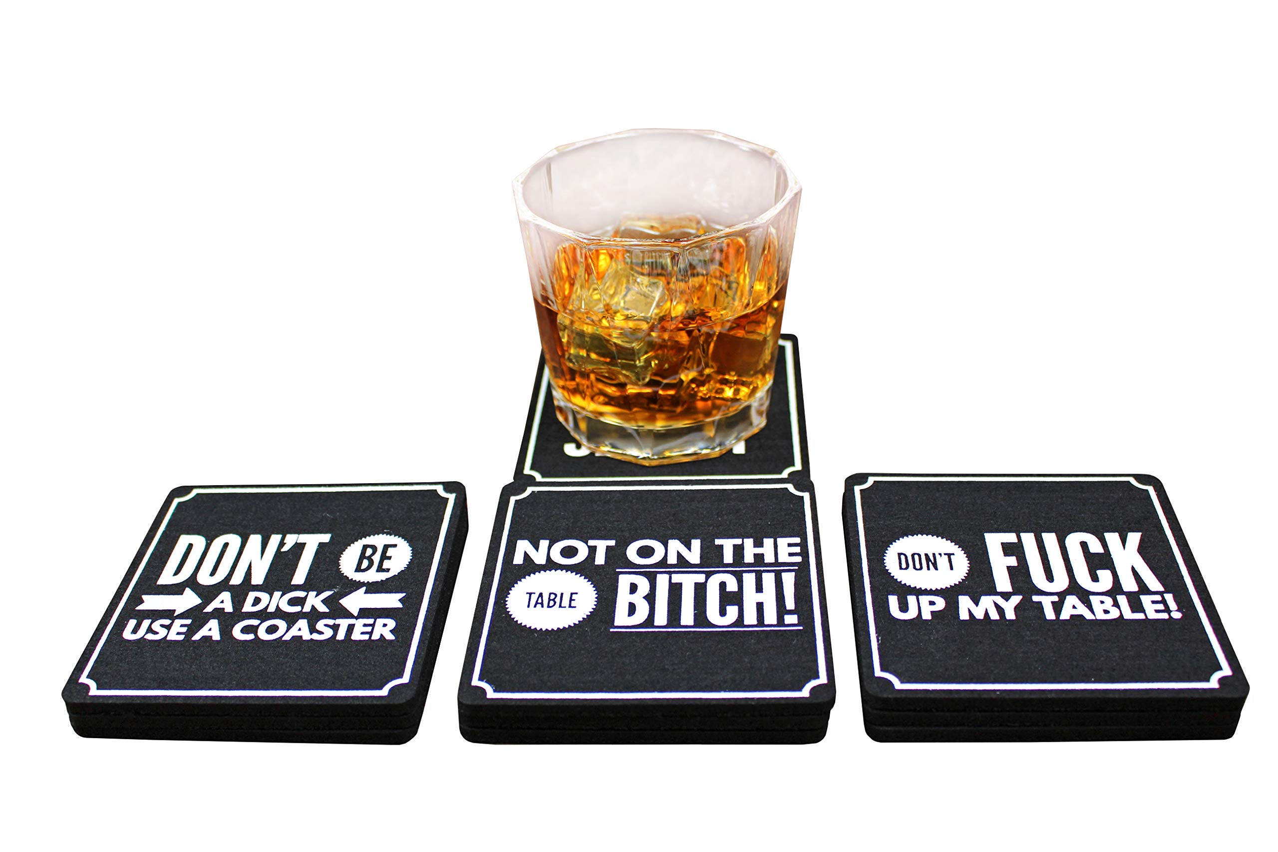 Summit One Funny Coasters for Drinks, Set of 10 (4 x 4 Inch, 5mm Thick) Premium Absorbent Felt Drink Coasters with Hilarious Quotes - Home Decor Gag Gifts for Women, Men - With Coaster Holder