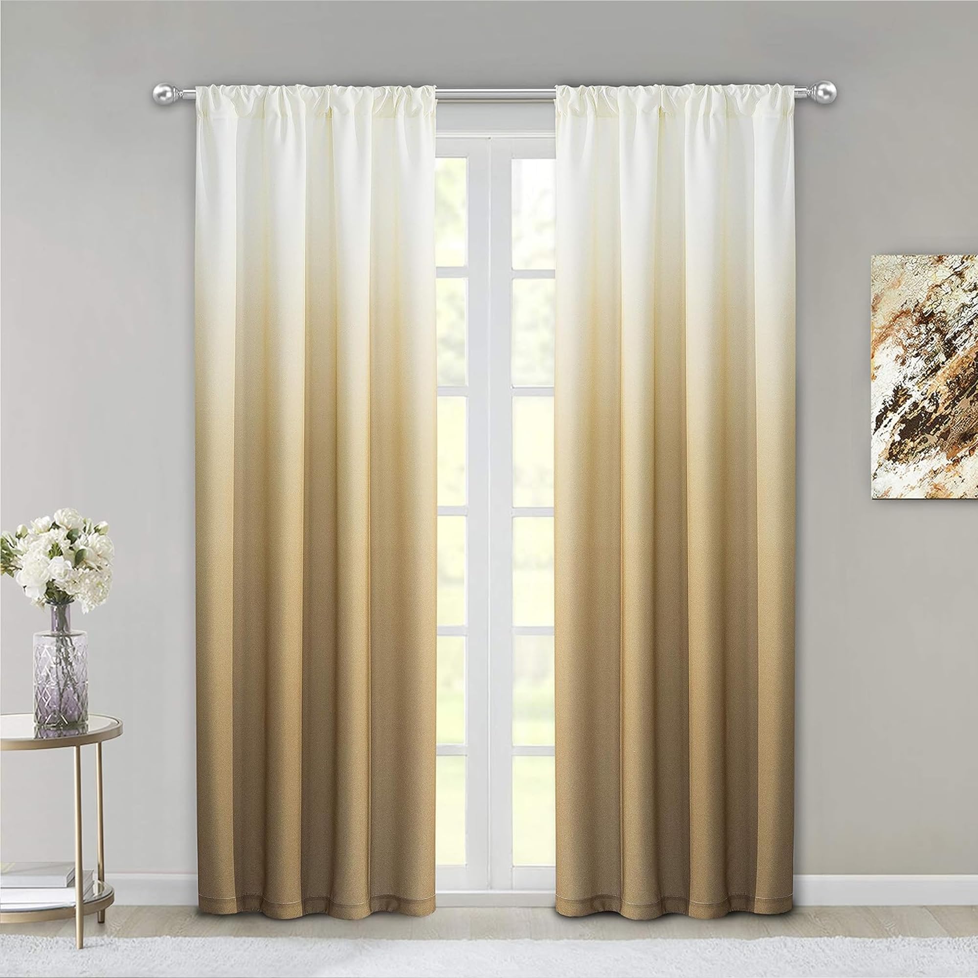 Dainty Home Room Darkening Curtains 84 Inches Long - Ombre Gold Curtains For Bedroom, Living Room - Luxury Set of 2 Panels Darkening Curtains For Bedroom, Windows, Hotels