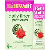 Belli Welli Daily Fiber Supplement Packets with Collagen, Probiotics & Electrolytes | Single Serve Packets for Gut Health, Digestion & Debloating | Watermelon | 10 Count