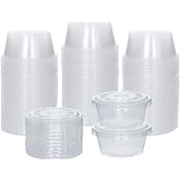 Galashield Small Plastic Containers with Lids, 3.25 oz, 100 Sets | Jello Shot Cups, Disposable Portion Cups, Condiment Containers, Souffle Cups for Sauce and Dressing