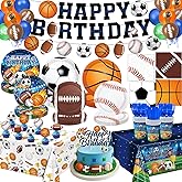 191 PCS Sports Birthday Party Decorations Includes Plates, Napkins, Cups, Knives, Forks, Banner, Cake & Cupcake Toppers, Tablecloth for Sports Themed Party Decorations, Serves 24