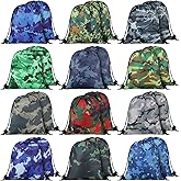 Woanger 24 Pcs Camo Drawstring Bags Bulk 11.81 x 9.84 Inch Camouflage Paintball Goodie Gift Bags Waterproof Lightweight String Cinch Backpack Army Military Hunting Gym Travel Sport Camp Party Supplies